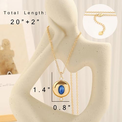 Aobei Pearl 18K Gold Plated Moon Star Lion Evil Eye Love Heart Cross Pendant Necklace Medallion Paperclip Chian Choker Layering Jewery for Women - color: Blue CZ Locket