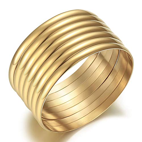 Castillna 14K Gold Plated Gold Bangle Bracelets for Women Christmas Birthday Gifts, Set of 7 Pieces - style: 7.8 inches, Size S