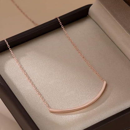 SLUYNZ Solid 925 Sterling Silver Minimalist Bar Choker Necklace for Women Teens Curved Tube Bar Pendant Necklace - color: C-Rose Gold Plated