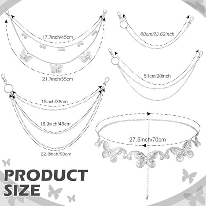 Jadive 5 Pieces Belt Chain Jeans Pants Pocket Waist Multi-Layer Hip Hop Metal Wallet Chain for Men Women - style: Cute Butterfly, Silver