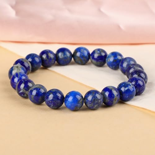 LPBeads Handmade Natural Gemstone Stretch Elastic Bracelet Healing Crystal Round Stone Beads Jewelry Gifts for Women Men - color: Lapis Lazuli, size: 10mm