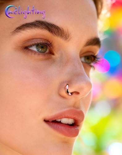 Melighting 20G Twist Nose Ring Hoop Stainless Steel 316L Piercing Jewelry | 7/8 mm Nose Piercing Jewelry, Cute Hinged Segment Clicker Lobe Helix Daith Cartilage Earring for Women - color: Gold PKB, size: 20g7mm