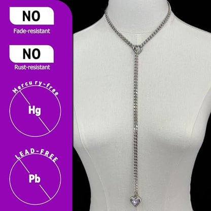 Heart Layer Pendant Necklace for Women, Adjustable Slip Chain with Colorful Gemstone & Heart Clasp - color: Purple