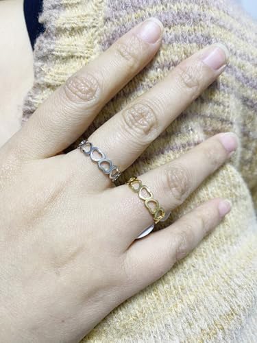 Love Plain Stacking Band Statement Wedding Promise Ring For Women | Stainless Steel, Cute Hollow Heart Design,Waterproof,Tarnish Resistant,Gift For Mother’s Day, Valentine’s Day, Christmas - color: Silver Link Hearts
