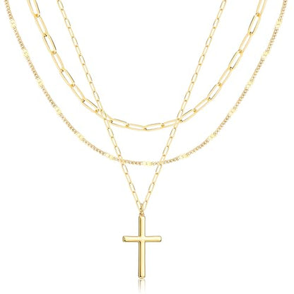 Poxtex Layered Gold Necklaces for Women, Stackable Dainty 14K Gold Silver Plated Trendy Simple Heart Diamond Cross Bow Circle Pendant Paperclip Choker Dot Chain Necklace,Jewelry Set Gifts for Women - color: Gold, style: Contemporary