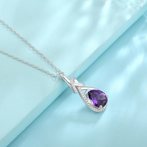 Infinity Teardrop Necklace Silver Tone Pendant Birthstone Jewelry for Women - color: Purple