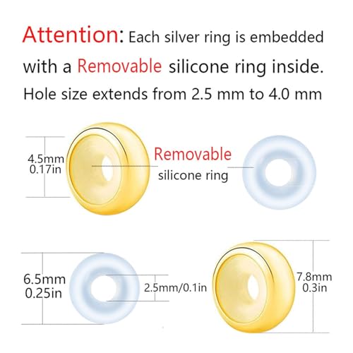 Clip Stopper Charms Sterling Silver Rondelle Spacer Bead Charm Stopper Charm for Pandora Charm Bracelets - color: Gold-Plated (6 pcs)