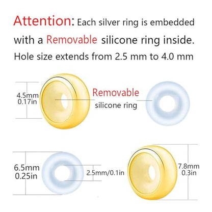 Clip Stopper Charms Sterling Silver Rondelle Spacer Bead Charm Stopper Charm for Pandora Charm Bracelets - color: Gold-Plated (6 pcs)