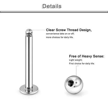 20G 18G 16G 14G 12G Lip Labret Monroe Medusa Nose Rings Stud 316L Surgical Steel Tragus Helix Cartilage Earring Tongue Cheek Piercing Jewelry Bars 6mm 8mm 10mm 12mm 14mm 16mm 19mm 18PCS - color: Silver, size: 16G - 6mm