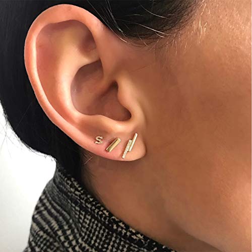 EPIRORA Sterling Silver Stud Earrings for Women Men- 4 Pairs of Hypoallergenic Simple Geometric Small Stud Earring Set Tiny Circle Triangle Square Bar Stud Earrings Mini Cartilage Tragus Earrings - style: Style 1- Gold