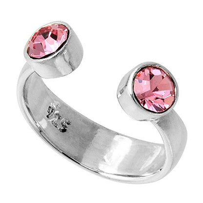Sterling Silver Birthstone Colors Crystal Toe Ring for Women Open Top Midi Ring Knuckle Ring Adjustable sizes 2 to 4 - style: Pink Topaz Pink