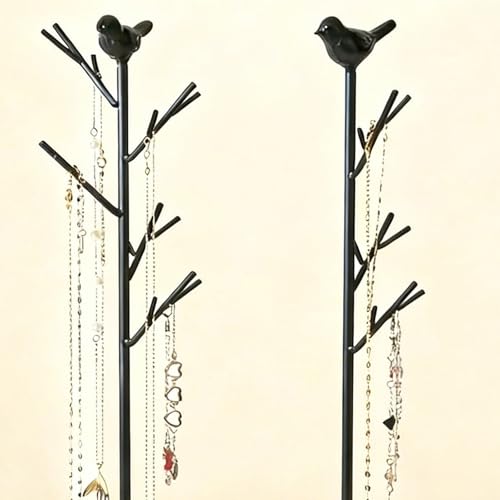 Jewelry rack, bird tree tower, hanging ring, earring, necklace, bracelet, suitable for living room, bathroom, office - black - color: F Black