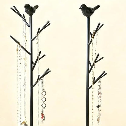 Jewelry rack, bird tree tower, hanging ring, earring, necklace, bracelet, suitable for living room, bathroom, office - black - color: F Black