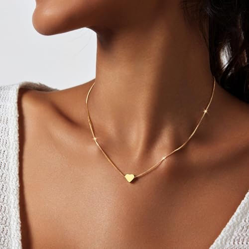 Airmb Heart Necklace for Women Gold/Silver Plated Trendy Heart Choker Lover Pendant Hypoallergenic Fashion Gold/Silver Necklace for Women Love Jewelry Gift for Women Girlfriend - color: Box-Chain-Gold