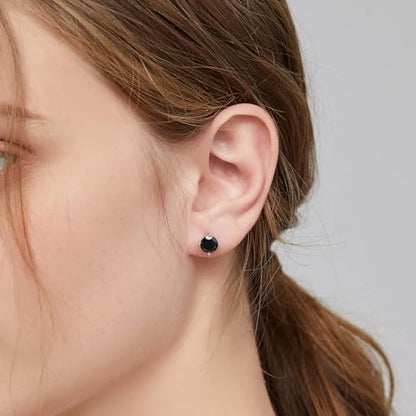 Jiamiaoi Stud Earrings Screw Back Sterling Silver Cubic Zirconia Stud Earrings Set 4 Millimeters-8 Millimeters Nickle Free Hypoallergenic Earring Studs - color: C-Round Black, size: 5mm
