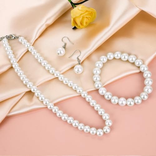 Classic Faux Pearl Necklace Bracelet Earrings Jewelry Set for Women Pearl Clip-on Stud Drop Dangle Earrings Jewelry Set Statement Bridesmaid Bride Birthday Wedding Accessory - color: Drop Earrings Set