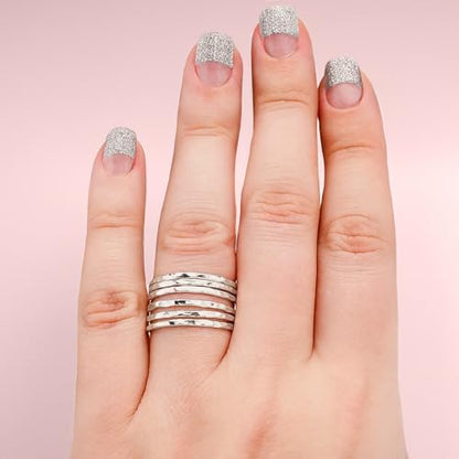 Melanie Golden Jewelry Thin Hammered Texture Stacking 1mm Skinny Ring in Silver, Gold, or Rose Gold | Comfort Fit | USA Sizes 2-12