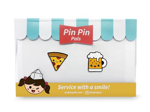 Enamel Pin Set (2 Pins Per Set) for Backpack, Bag, Lapel, Kawaii Button Collector - style: Pizza & Beer