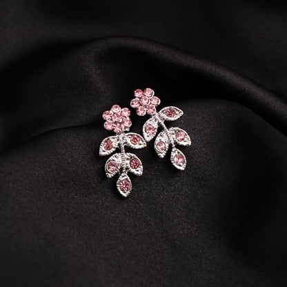 Austrian Crystal Rhinestone Choker Necklace Dangle Earring Link Bracelet Jewelry Set for Brides Bridesmaid Prom Costume Accessories for Women - color: Pink-Platinum Plated