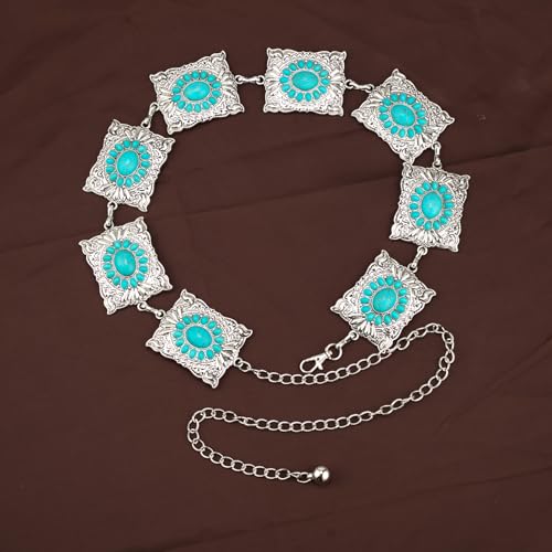 ILuvatar Western Metal Concho Belt for Women Cowgirl Waist Chain for Women Dress Pants Adjustable - color: Silver-t17