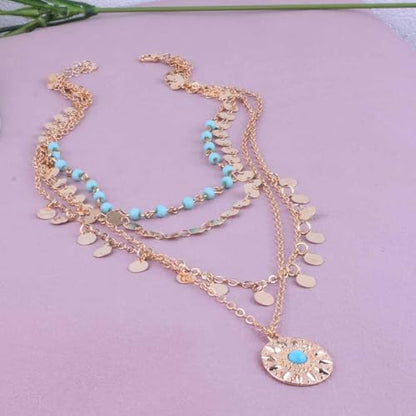 HUASAI Boho Necklaces for Women Dainty Layered Choker Necklace Bohemian Turquoise Necklace Statement Jewelry Western Cowgirl Country Concert Outfits Accessories - color: A-Gold Boho