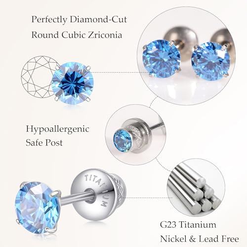 Limerencia Birthstone Screw Back Earrings G23 Implant Grade Titanium Stud Earrings Hypoallergenic Cubic Zirconia Posts Studs Jewelry Gifts for Girls Sensitive Ears - color: September