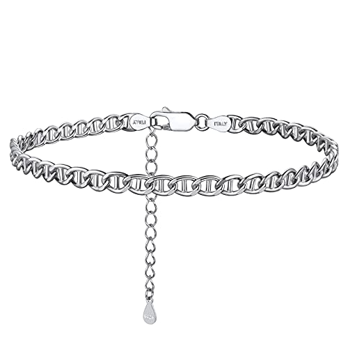 PROSILVER 925 Sterling Silver Ankle Bracelets For Women, Stylish Chain Anklets, Summer Beach Jewelry, 8.6-10.6 Inch Adjustable, Come with Box - style: 07 Mariner Anklet-4mm