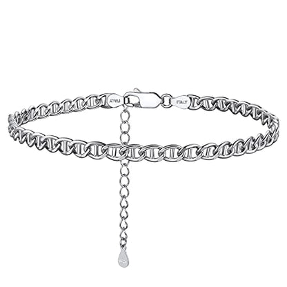 PROSILVER 925 Sterling Silver Ankle Bracelets For Women, Stylish Chain Anklets, Summer Beach Jewelry, 8.6-10.6 Inch Adjustable, Come with Box - style: 07 Mariner Anklet-4mm