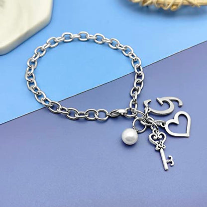 Initial A-Z Bracelets Gift for Women Girls Stainless Steel Chain Bracelet 26 Alphabet Jewelry Gifts for Birthday Anniversary Letter Bracelet Monogram Gifts for Sister Friend Girlfriends Mom 8.26 Inch - color: G