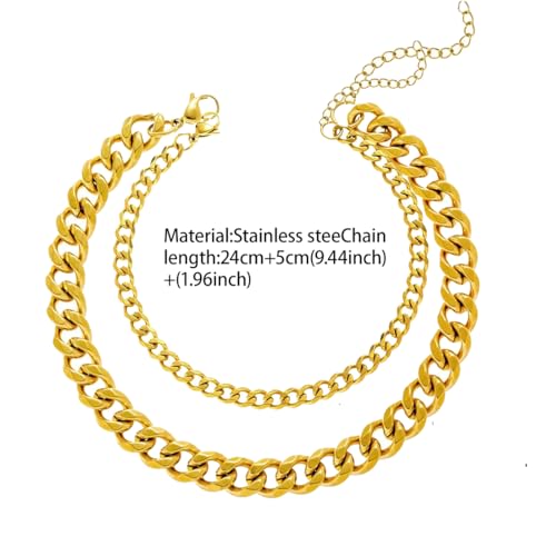 Ankle Bracelets For Women Waterproof Adjustable Ankles 18KGold Plated Dainty Trendy Layered Cuban Link Chain Anklets Set Beach Jewelry - color: Gold