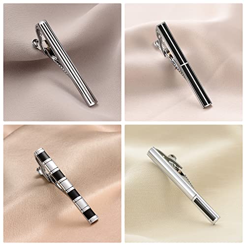 wynameleri Tie Pins for Men Silver Black 3 Pcs 10 PCS Short Tie Clip Set 2.3, 2.4 Inch Business Shirt Necktie Pinch for Men - color: T0310016