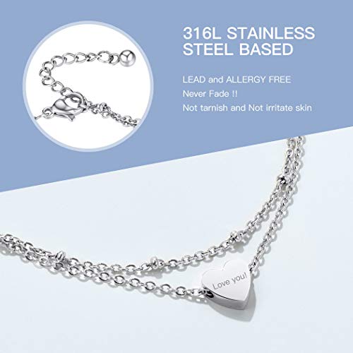 Stainless Steel Heart Ankle Bracelet for Women, Dainty Adjustable Double Layered Chain Anklets