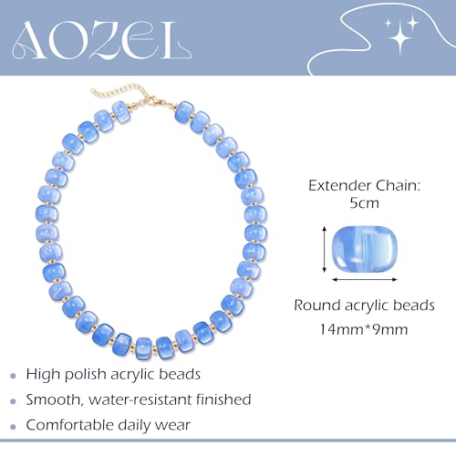 AOZEL Chunky Resin Beaded Necklace for Women Colorful Bead | Summer Beach, Waterproof, Fade Resistant, Adjustable Length, Boho Statement, for Daily Wear & Gifting - color: Light Blue