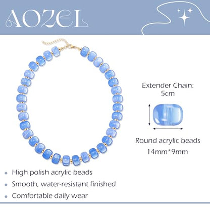 AOZEL Chunky Resin Beaded Necklace for Women Colorful Bead | Summer Beach, Waterproof, Fade Resistant, Adjustable Length, Boho Statement, for Daily Wear & Gifting - color: Light Blue
