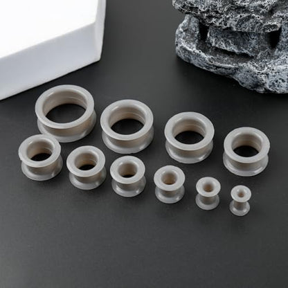 20Pcs Silicone Ear Gauges 2G-25mm Flexible Ear Tunnels Gauges Soft Expander Stretching Ear Plugs Tunnels Black Earring Piercings Jewelry for Men Women - color: Thick Grey Silicone