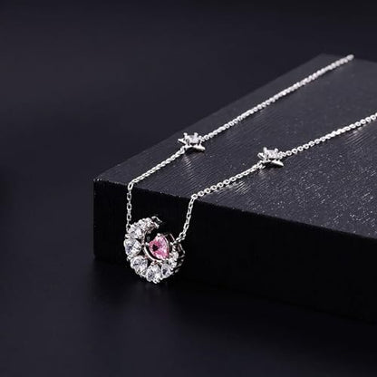 925 Sterling Silver Necklace for Women Trendy, Charming Layered Necklace with Cubic Zirconia Pendant for Her Womens Dainty Diamond Choker Necklaces Holiday Jewelry Gifts for Mom Wife Daughter Lover - color: Moon-Pink