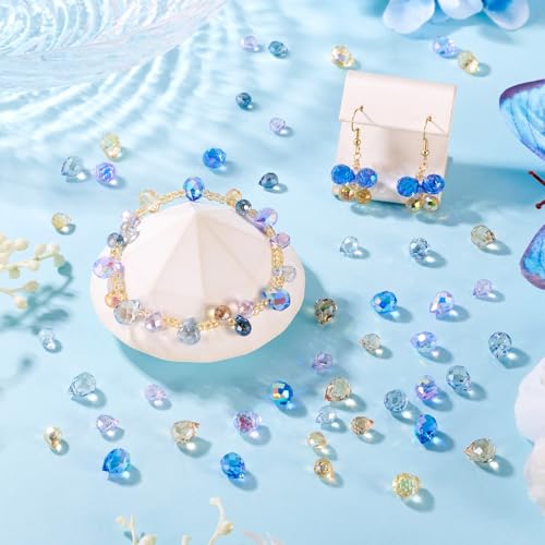 100Pcs Faceted Glass Teardrop Beads Clear Colorful Electroplate Water Drop Crystal Glass Beads Teardrop Chandelier Pendants for DIY Crafts Earring Bracelet Jewelry Making - color: Mixed Color-E