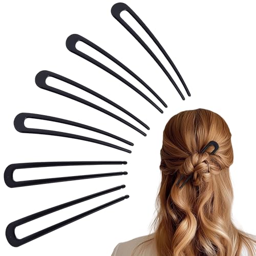 6Pcs Metal French Hair Pins for Women U Shape Sticks 3.9 Inch Vintage Fork for Hairstyle Accessories(Black) - color: Black
