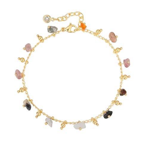 Gold Chain Bracelet for Women, 14K Gold Plated | Dainty Bracelets with Adjustable Chain, Trendy Jewelry Gift for Women - style: mixed color stone