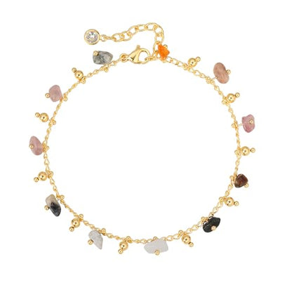 Gold Chain Bracelet for Women, 14K Gold Plated | Dainty Bracelets with Adjustable Chain, Trendy Jewelry Gift for Women - style: mixed color stone