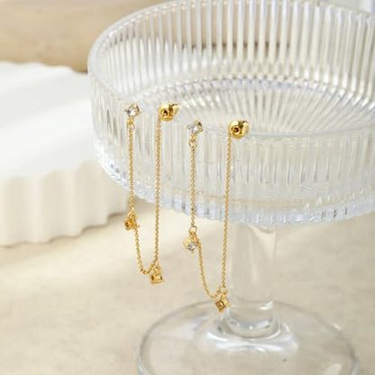 Chunky Hoop Huggie Dangle Tassel Pearl Bow Heart Charm Stud Cilp-on Earrings for Women, 14K Gold plated/Sterling Silver Plated CZ Large Jewelry Vintage Dainty Trendy Gift Daily Prom Party - style: 3CZ Tassel-GD