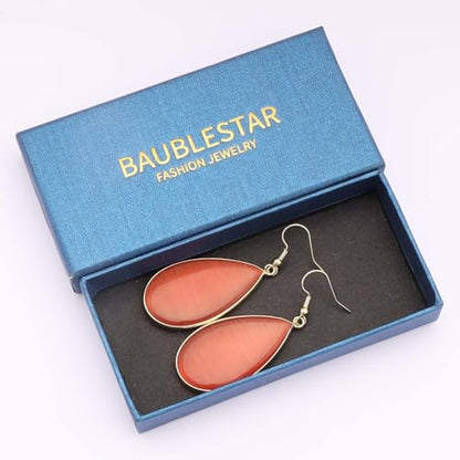 BaubleStar Natural Crystal Healing Stone Earrings Statement Teardrop Dangle Earrings for Women - color: Orange