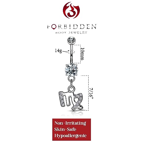 Forbidden Body Jewelry Surgical Steel CZ Jeweled Zodiac Sign Dangle Belly Button Ring - style: Virgo