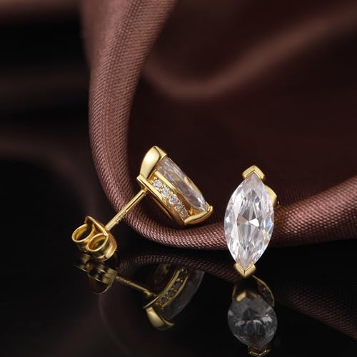 Brilliant Heart-cut/Oval-cut/Trillion-cut/Cushion-cut/Emerald-cut/Marquise-cut Stud, 925 Sterling Silver Cubic Zirconia Stud Earrings for Women Men - style: F-Marquise-cut-yellow