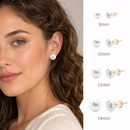 Simulated Pearl Stud Earrings for Women | S925 Sterling Silver Posts, Hypoallergenic Lightweight Classic Elegant Pearl Jewelry Gift, 8/10/12/14mm - color: White, size: 14mm