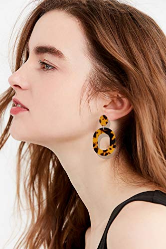 Acrylic Earrings For Women Statement Geometric Earrings Resin Acetate Drop Dangle Earrings Mottled Hoop Earrings Fashion Jewelry - color: D:Tortoiseshell