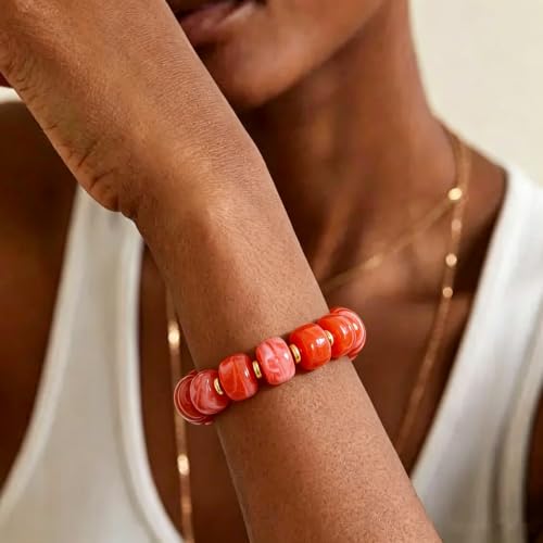 Bead Bracelet for Women Vibrant Color Resin Beads Bracelets Elastic Stretch Chunky Bracelet Boho Summer Beach Vacation Jewelry - color: Orange