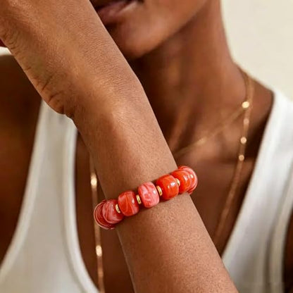 Bead Bracelet for Women Vibrant Color Resin Beads Bracelets Elastic Stretch Chunky Bracelet Boho Summer Beach Vacation Jewelry - color: Orange