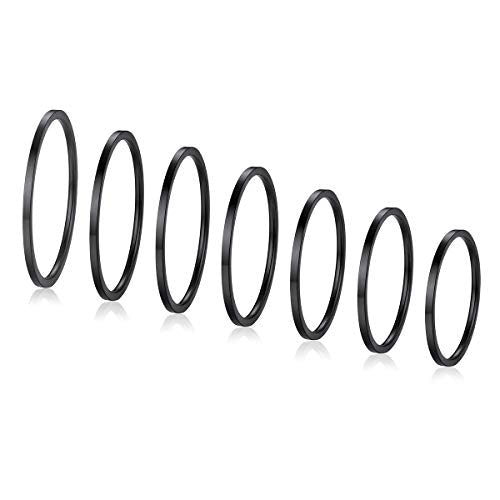 FOCALOOK 28 PCS Knuckle Ring Set 1MM Stainless Steel Women's Thin Plain Band Stacking Midi Finger Rings Set Comfort Fit Silver/Black/Gold/Rose Tone Size 4-10 - color: 00.Black,7pcs