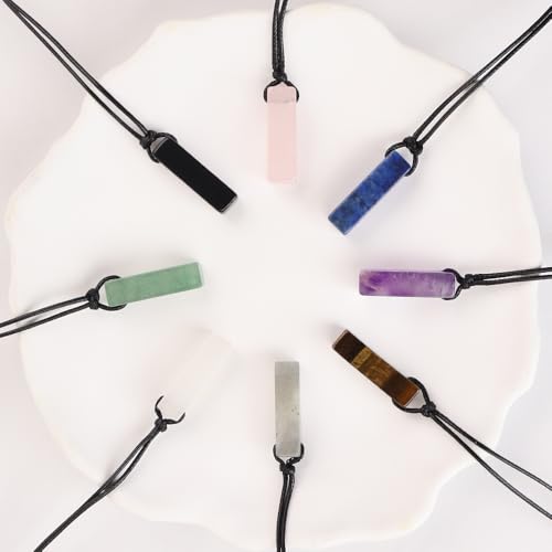 FANASY Natural Gemstone Pendant Necklace for Men Healing Crystal Pendant Adjustable Black Rope Necklace Jewelry Gifts for Women Men - color: Green Aventurine